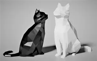 Low Poly Kedi İkilisi — Sert Plastik