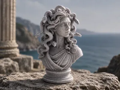 Medusa Büstü — Detaylı Reçine + Sert Plastik